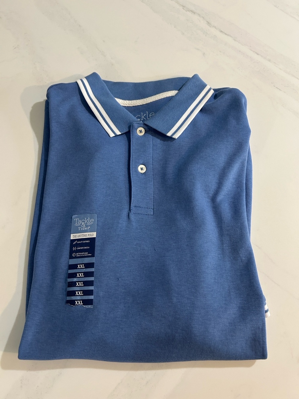Men's Blue Polo with Contrast Striped Collar